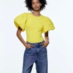 Zara Balloon Sleeve Bodysuit Top